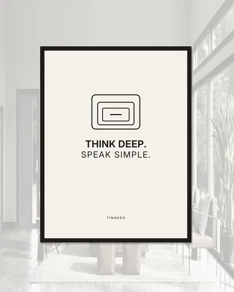 Gerahmtes Poster mit dem Depth-Plane-Zeichen und „Think deep. Speak simple.“