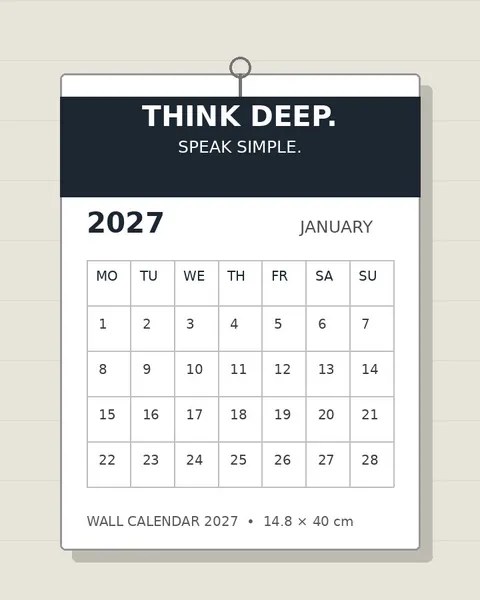 Wandkalender 2027 mit „Think deep. Speak simple.“